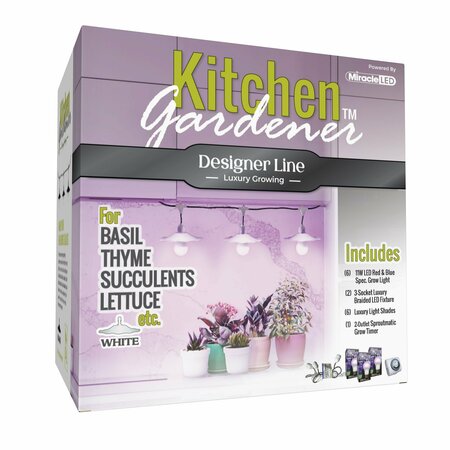 MIRACLE LED 3-Socket Designer Kitchen Gardener Grow Light Kit- Red & Blue Spec. 11W Rplc 150W Grow Bulbs, 2PK 801811